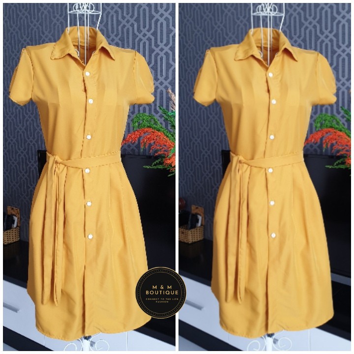 Đầm xoè đẹp công sở, cổ somi, tay ngắn, vintage (cổ điển) công sở – H2021 - M & M Boutique