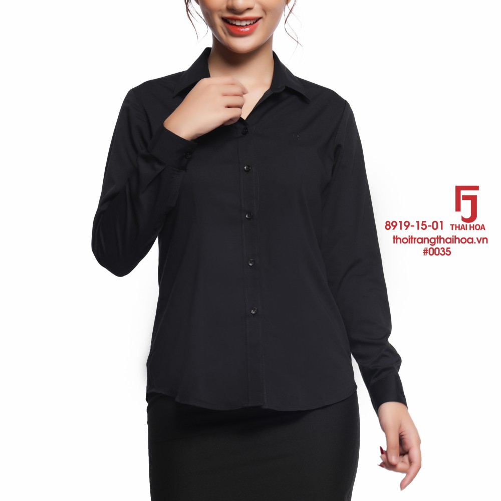 Áo sơ mi nữ đen tay dài kiểu công sở đẹp cao cấp vải sợi tre Thái Hoà 8919-15-01 ...
