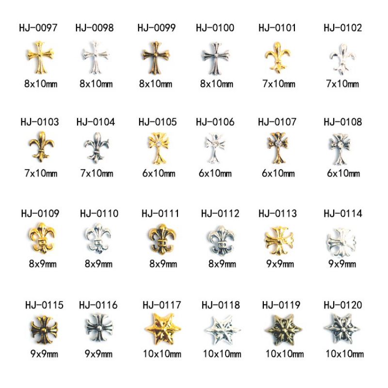 Charm nail 1k 1 viên mẫu ngẫu nhiên set 10v mẫu thánh giá, charm bạc đồng,cổ điển..