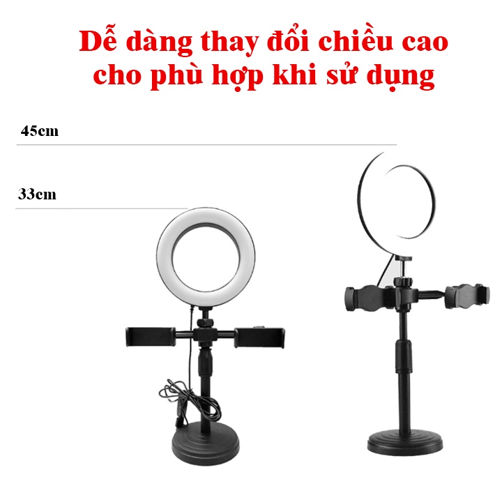 Đèn Livetream để bàn 3 trong 1 - Kẹp được 2 điện thoại cũng lúc - Có 3 chế độ màu khác nhau Educase86