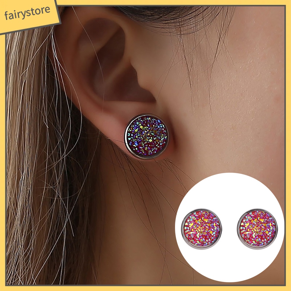 Đôi bông tai hình tròn bằng thép không gỉ kiểu dáng thời trang phong cách cho nữ