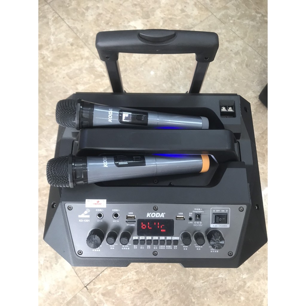 Loa kéo di động KODA KD-1201. Loa bluetooth kèm 2 míc không dây hát karaoke, nghe nhạc