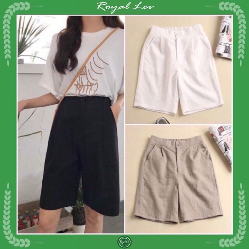 Quần ống rộng lửng nữ đẹp khóa thật cạp chun sau chất đũi mát mẻ xuất nhật Q053 Quần đùi đũi khóa