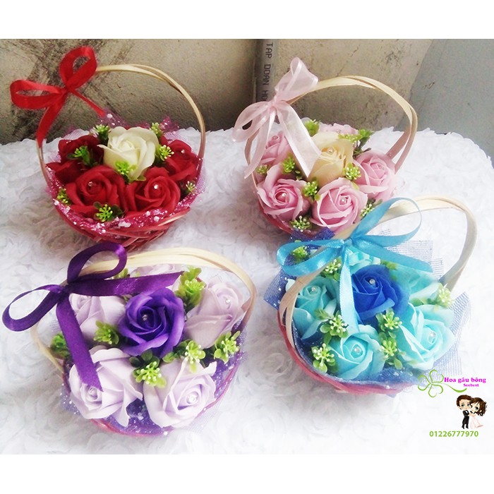 Giỏ hoa sáp mini 7 hoa sáp thơm màu tím