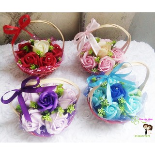 Giỏ hoa sáp mini 7 hoa sáp thơm màu tím