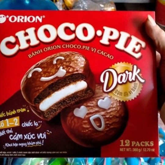 Hộp 12 cái Bánh Chocopie Orion Dark vị cacao cao cấp bánh phủ sô cô la chocolate socola mặt cười valentine yêu thì yêu