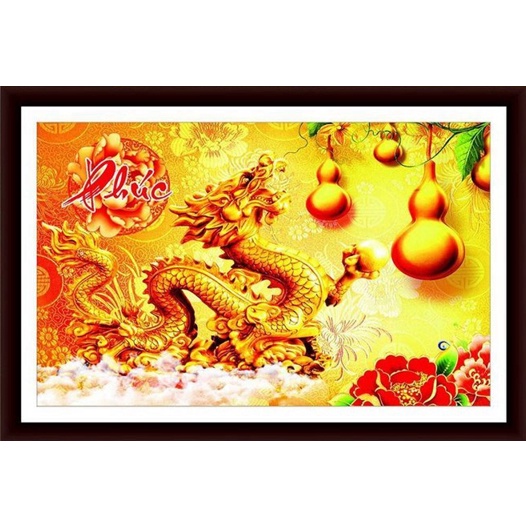 Tranh Đính Đá RỒNG VÀNG (ĐÁ ABC CAO CẤP). Kích Thước: 75cm x 50cm