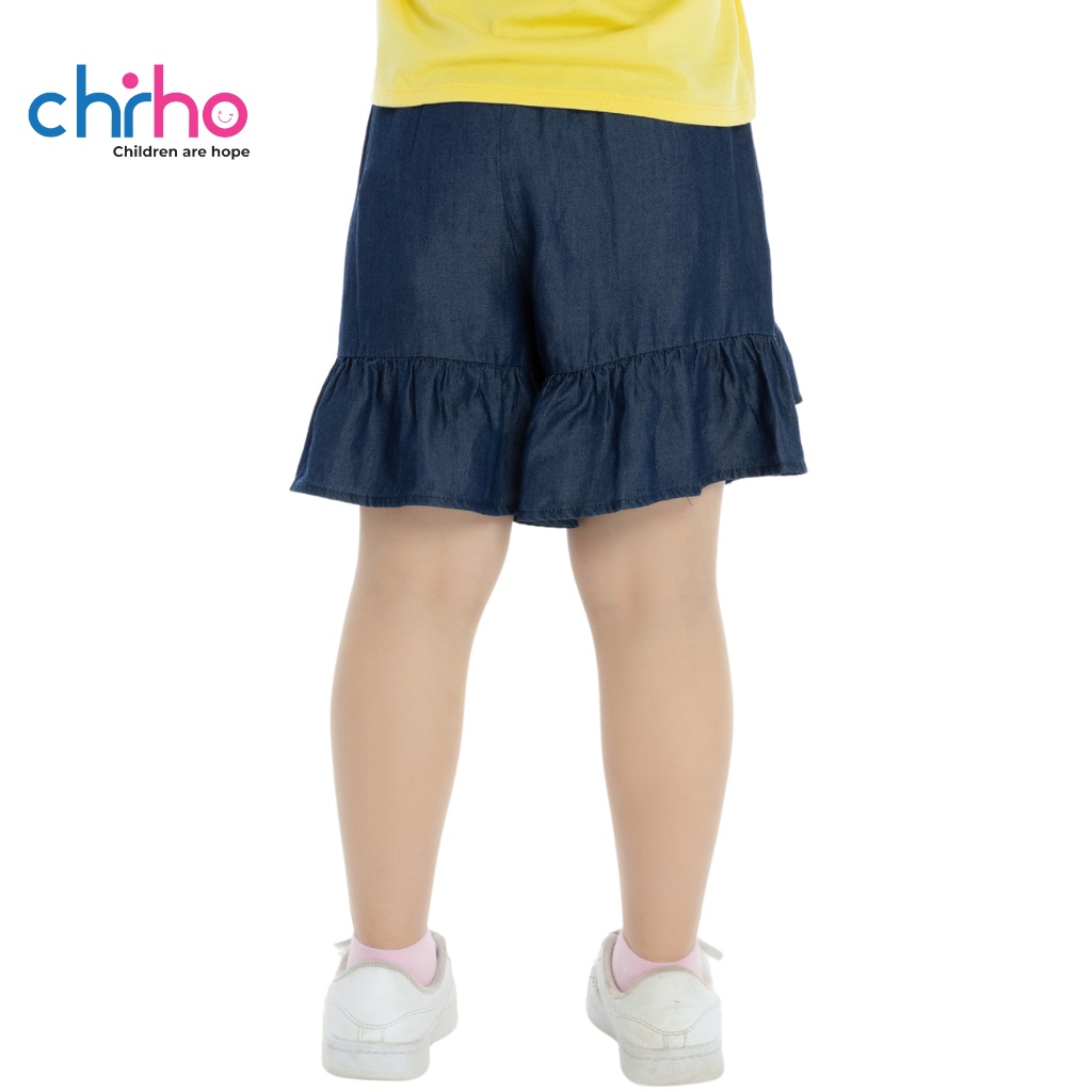 Chân Váy Cho Bé Gái CHIHO Chất Liệu Cotton Thoáng Mát Phối Bèo Gấu Cho Trẻ Từ 6 - 11 Tuổi, Màu Xanh Jean Đậm GSK202R