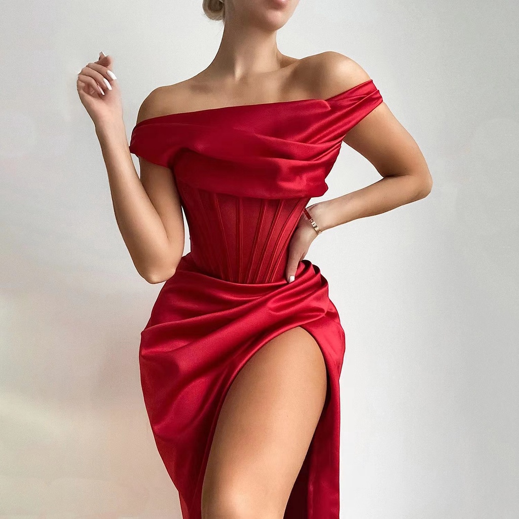 Đầm Xẻ Tà Một Bên Vai Xương Cá Khí Chất Phong Cách Âu Mỹ