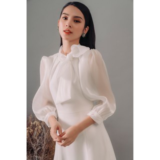 Đầm lụa trắng nơ cổ Gunich