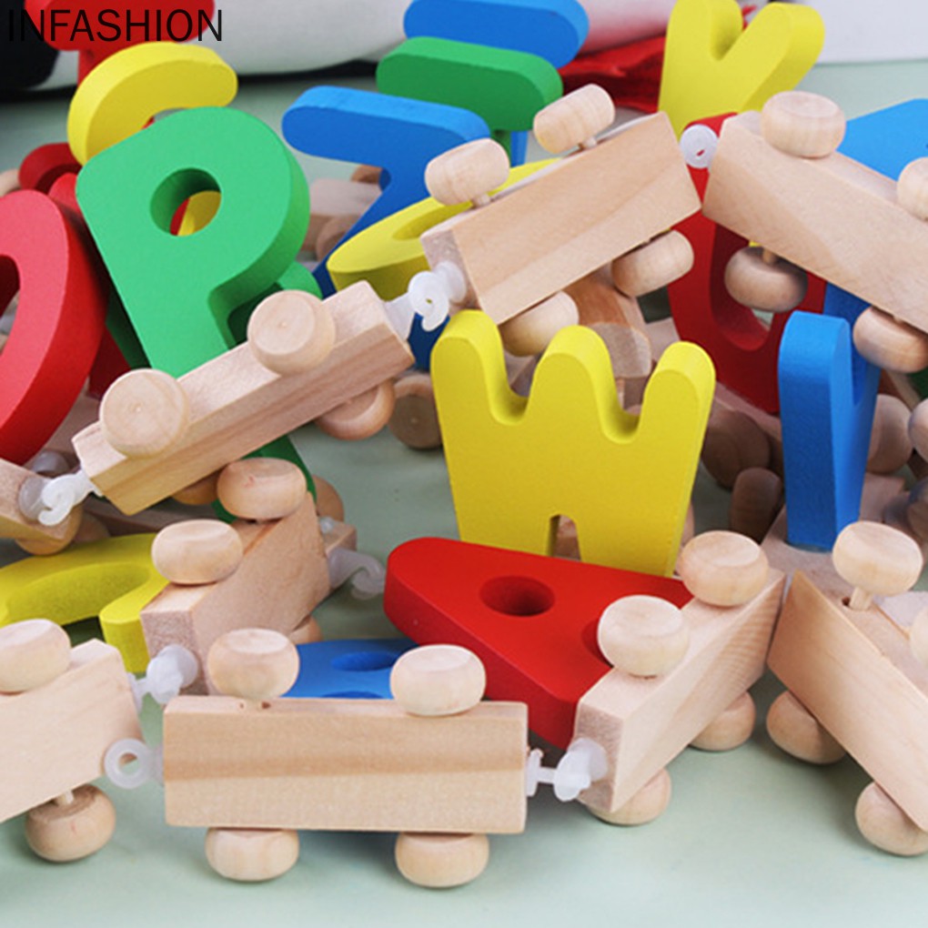 Bộ Đồ Chơi Xe Lửa In Chữ Cái Bằng Gỗ Cho Bé