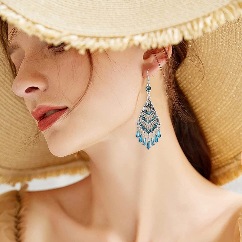 Khuyên Tai Tua Rua Dài Nhiều Lớp Bằng Hợp Kim Phong Cách Trung Hoa Cổ Điển JP5