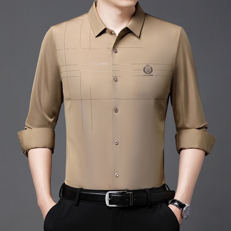 Nhà Máy Sản Xuất Trực Tiếp Từ Nhà Máy Áo Sơ Mi Không Đường May Tay Dài Không Ủi Cao Cấp Phong Cách Mới Mùa Thu Cho Nam Trung Niên