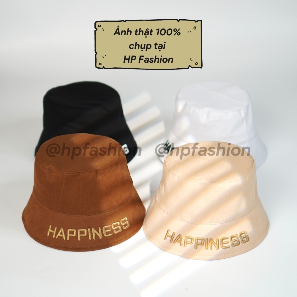 Mũ bucket ❤️Nón tai bèo vành cụp thêu chữ Happiness chất kaki Ulzzang form unisex nam nữ N12