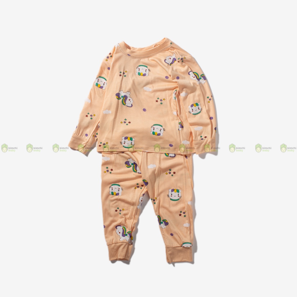 Bộ Dài Tay Cho Bé Trai, Bé Gái Vải Thun Lạnh Minky Mom Hoạ Tiết Gấu Trắng, Đồ Bộ Mặc Nhà Cho Bé MKMTD2225