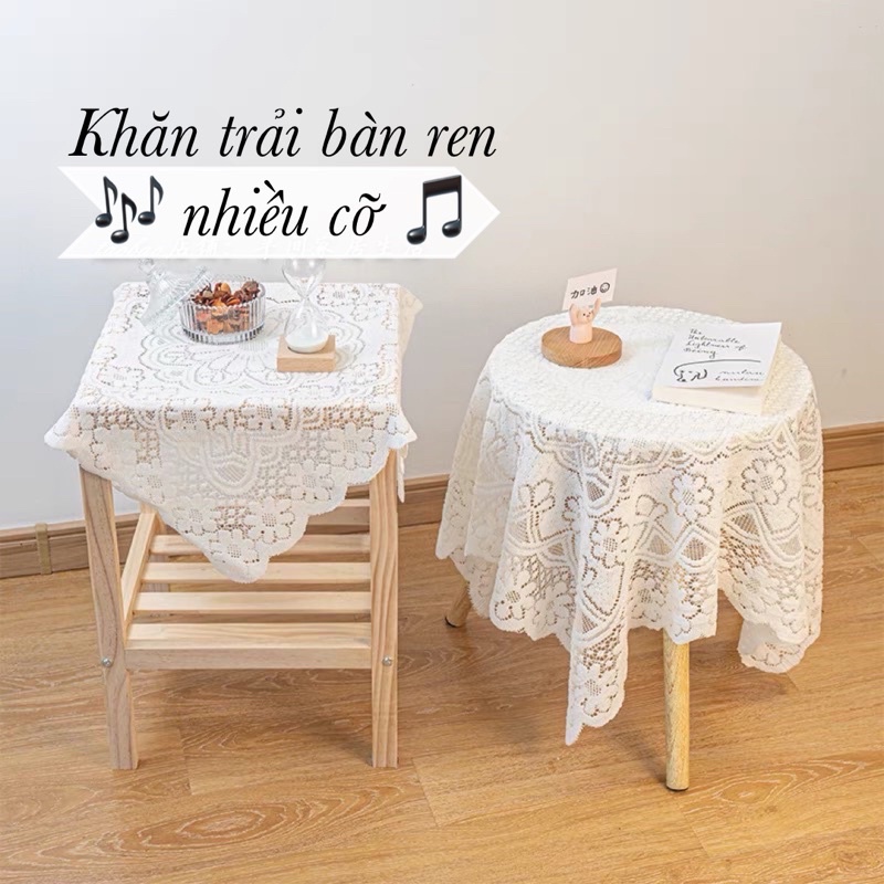 Khăn trải bàn phủ kệ đầu giường trang trí bàn phong cách Hàn Quốc chất liệu Ren voan hoa trắng LiMinHo Shop