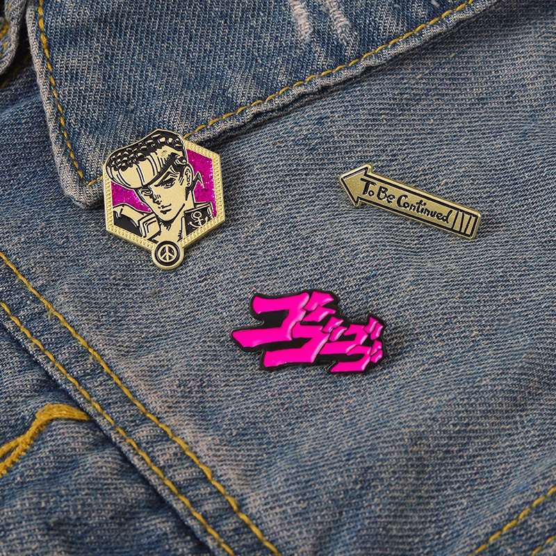 Ghim cài áo QIHE JEWELRY bằng kim loại mạ điện họa tiết hoạt hình JOJO's Bizarre Adventure