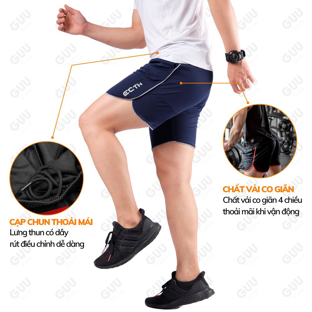 Quần Short nam Thể Thao, tập Gym Nam ECHT 𝗛𝗮̀𝗻𝗴 𝗩𝗡𝗫𝗞 co giãn cực tốt - GUU SHOP ་