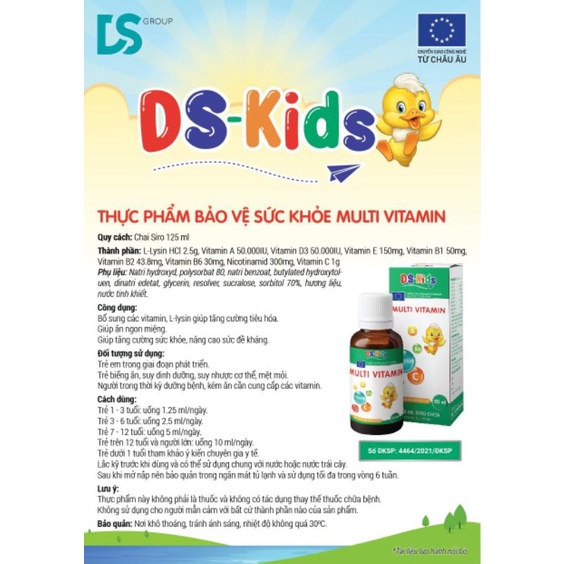 Siro Multi Vitamin DS-Kids  - Bổ sung Vitamin và giúp ăn ngon miệng