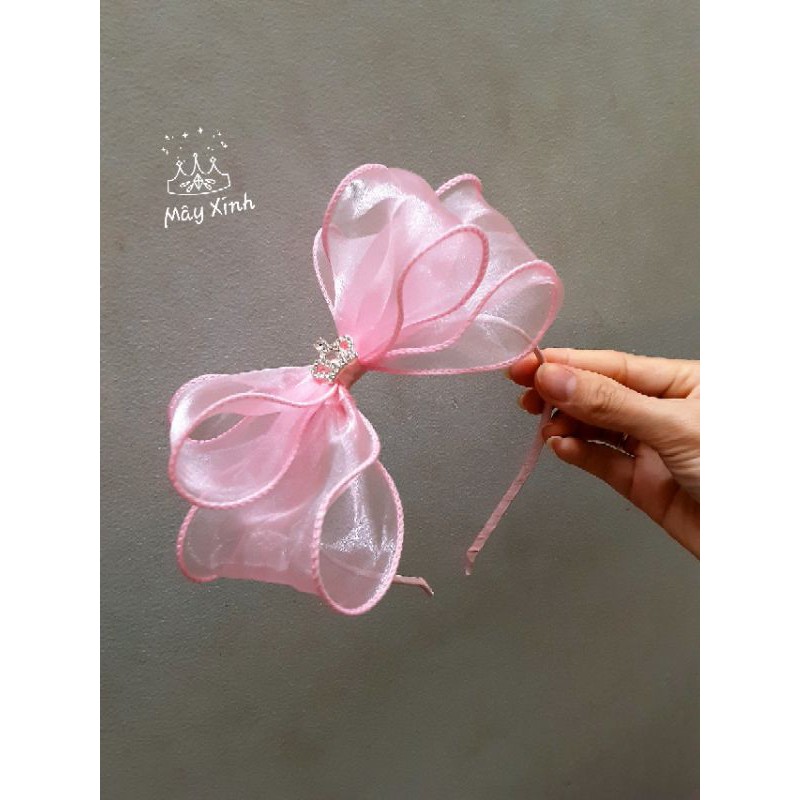 Cài tóc voan bèo đính vương miện cho bé