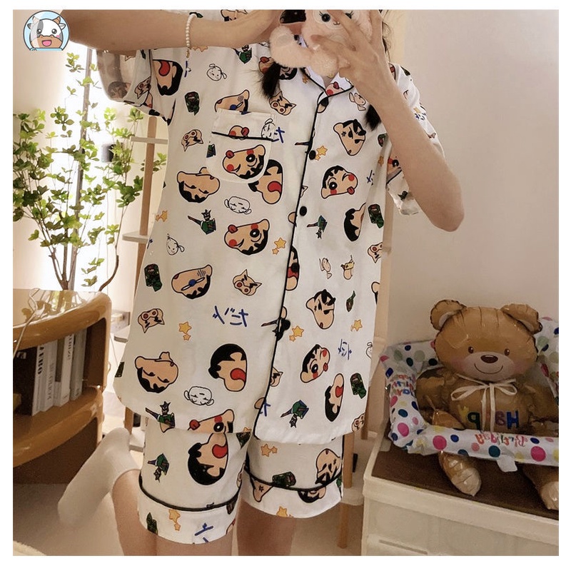 Bộ Đồ Ngủ Ngắn Tay Dáng Rộng In Hình Hoạt Hình Dành Cho Nữ