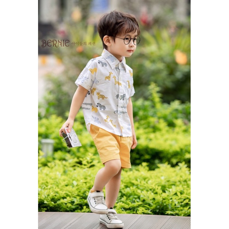 Set sơ mi BERNIE họa tiết quần Linen cho bé từ 9 đến 22kg-Bernie kids