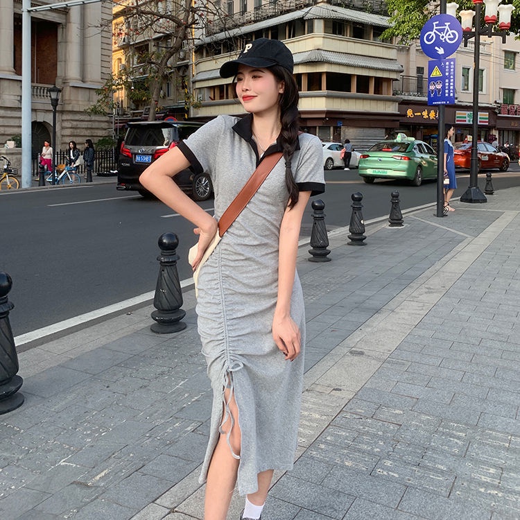 Đầm Tay Ngắn Cổ Polo Phong Cách Hàn Quốc 188527 Chân Váy Lửng Ôm Dáng Thời Trang Mùa Hè Gợi Cảm Cho Nữ