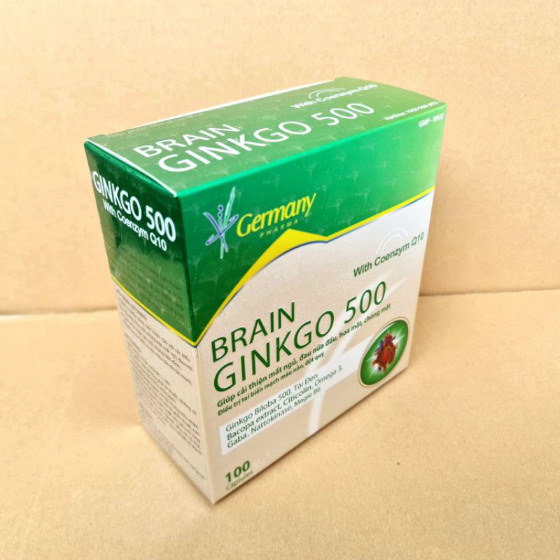 BRAIN Ginkgo 500 Giúp hoạt huyết, tăng cường lưu thông máu hộp 100 viên chính hãng