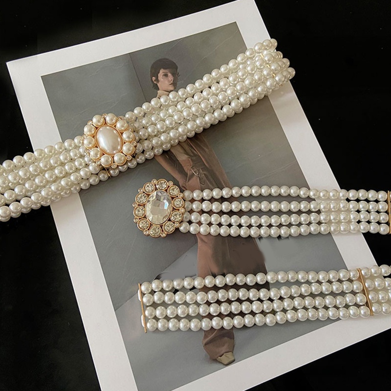 Thắt Lưng Đính Hạt Ngọc Trai Phong Cách Retro Cho Nữ