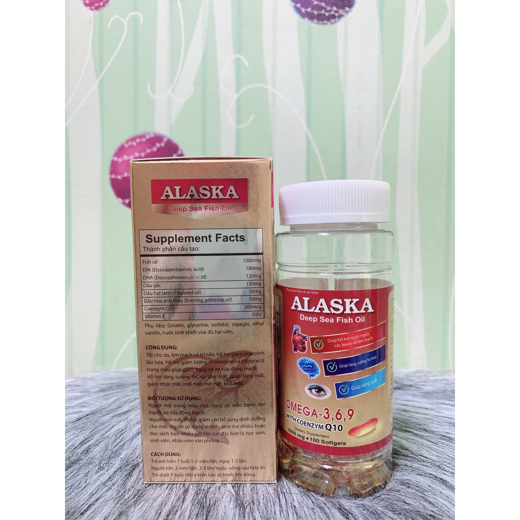 (CHÍNH HÃNG)Dầu Cá Alaska Omega 3.6.9 - Hộp 100 viên - Bổ Não, Tăng Cường Thị Lực