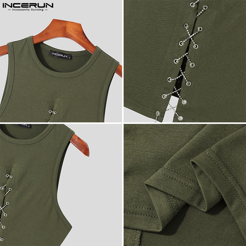 Áo croptop INCERUN sát nách màu trơn phối dây cột 3 màu sắc lựa chọn cho nam