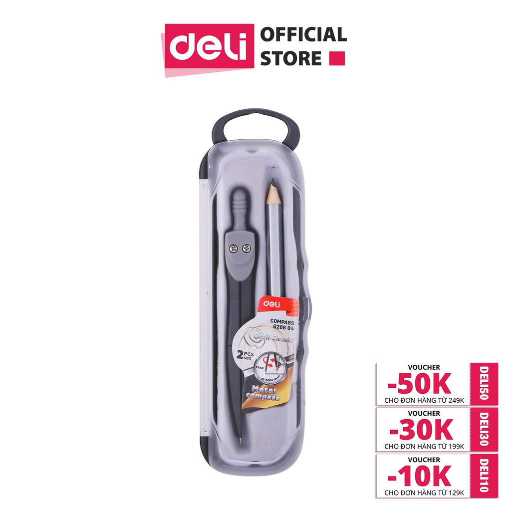 [Mã LIFEDL44 giảm 50K đơn 99K] Compa Deli - màu xám bạc - chì gỗ/chì kim - 1 chiếc - EG20804/EG20904