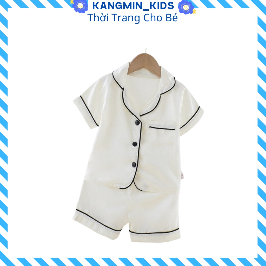 Bộ Pijama lụa Cộc Cho Bé Trai Kangmin kids , Đồ Ngủ pizama cho bé trai bé gái Cực Mát Cho Bé Từ 6kg-28kg