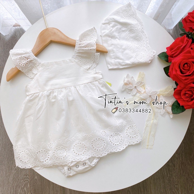 Set váy bé gái thô đũi mềm thêu hoa kèm mũ xinh xắn