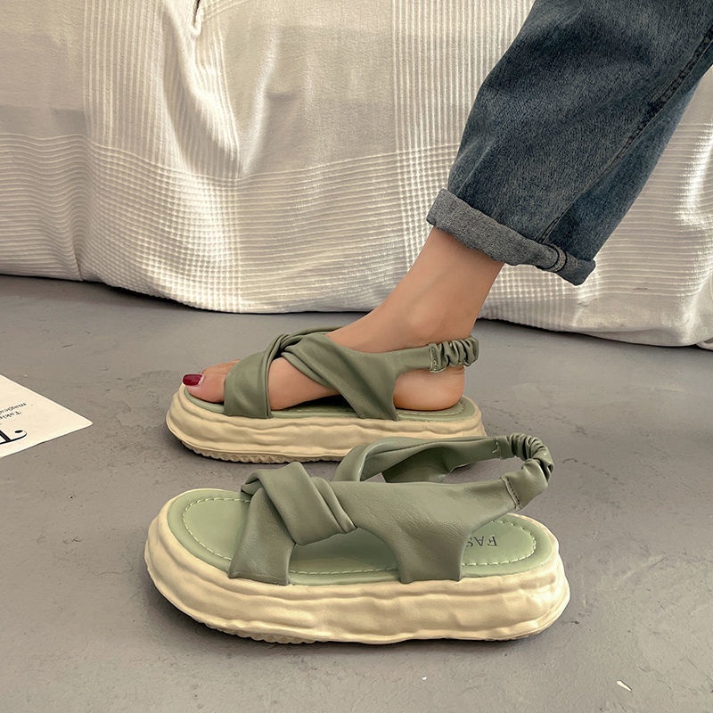 Jiashucheng Hàng Có Sẵn Giày Sandal Đế Xuồng Dày Dặn Phong Cách Roman Thời Trang Mùa Hè Cho Nữ