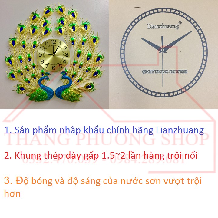 Đồng Hồ Trang Trí Chim Công Uyên Ương Chính Hãng Lianzhuang TP-029 (Tặng Máy Đồng Hồ Thay Thế)