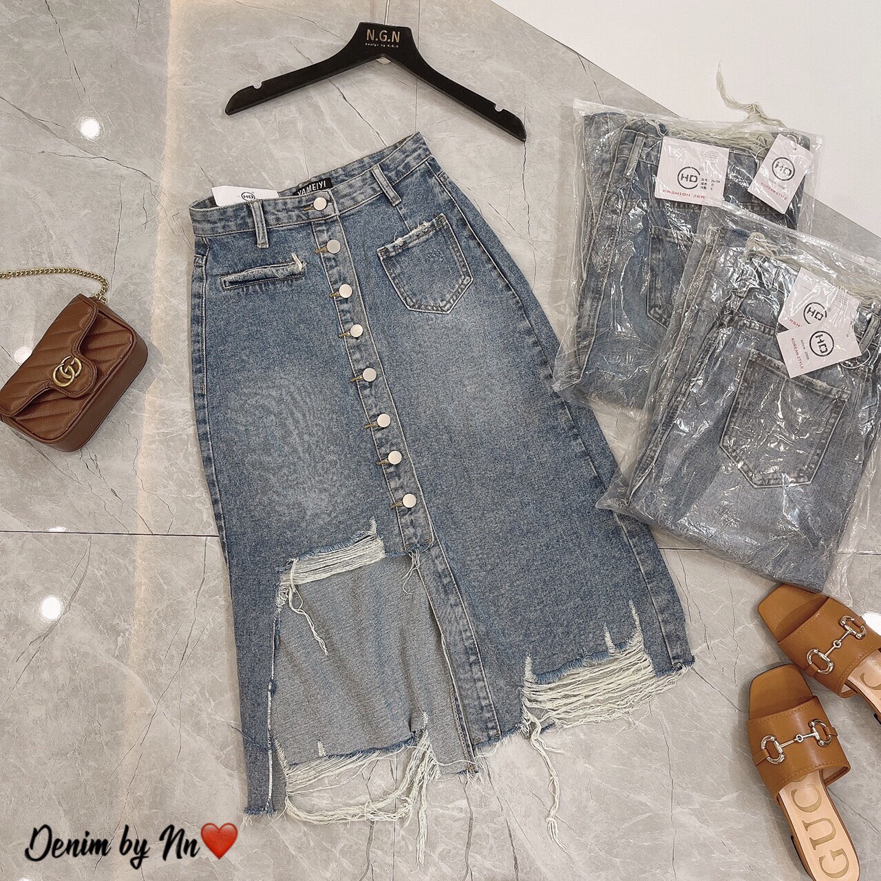 [Siêu Hot] Chân Váy Bò Jeans Ulzzang Dáng Dài Vạt Lệch, Rách, Khuy Dọc Hàng Cao Cấp Loại 1 | BigBuy360 - bigbuy360.vn