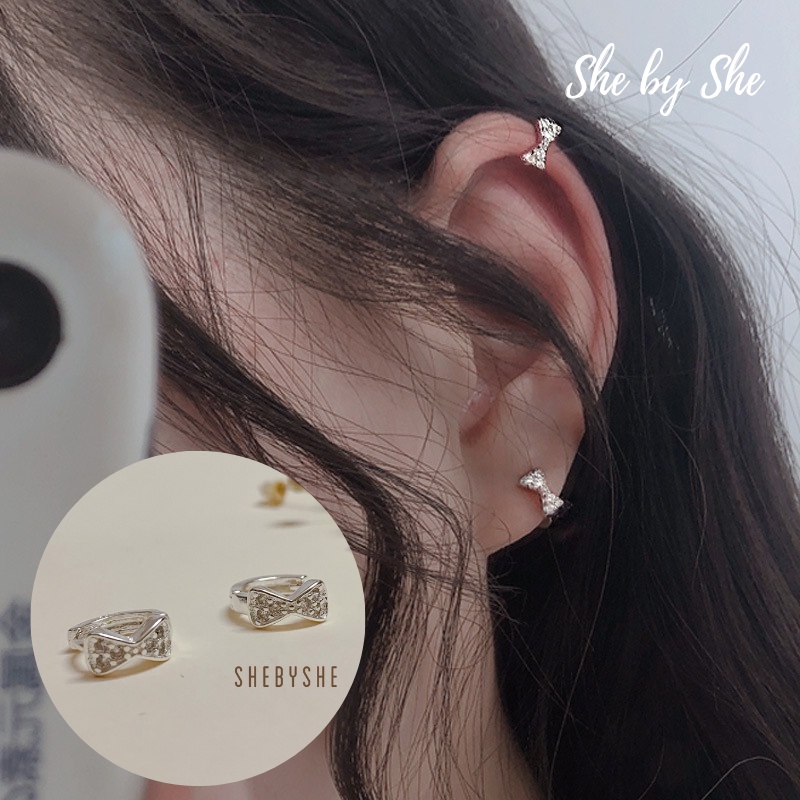 (Ảnh & video thật) Bông tai nữ bạc 925 mini đính đá hình nơ cực xinh nữ tính - K49 (Bán theo đôi)
