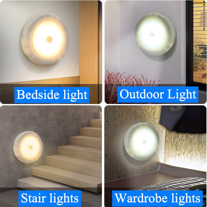 Đèn LED Tròn Không Dây Cảm Biến Chuyển Động Chạy Bằng Pin Dùng Trang Trí Phòng Ngủ
