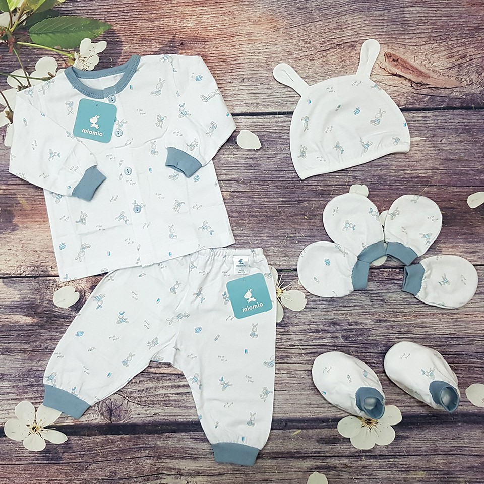 Set Trọn Bộ Quần Áo Dài Tay Cotton MioMio Và Phụ Kiện Mũ, Bao Tay, Bao Chân Mio Cho Bé