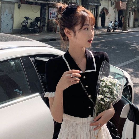 Áo Thun Polo Ngắn Tay Họa Tiết Kẻ Sọc Màu Sắc Tương Phản Thời Trang Mùa Hè Cho Nữ