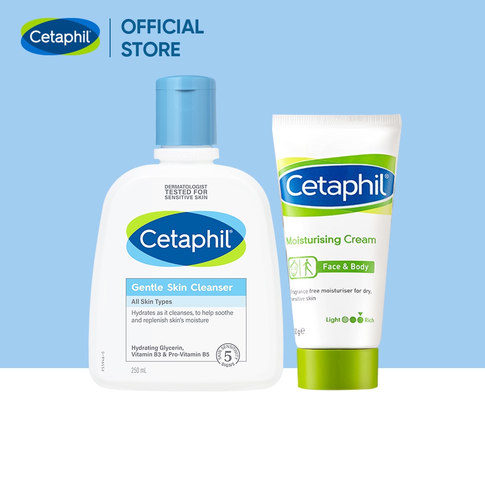Combo Làm sạch và Dưỡng ẩm cho da nhạy cảm Cetaphil Gentle Skin Cleanser 250ml + Cetaphil Moisturizing Cream 50g