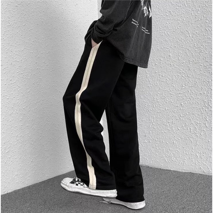 Quần thể thao ống rộng kẻ sọc hai bên thời trang Hàn Quốc cho nam quần jogger thể thao nam bigsize quần ống suông
