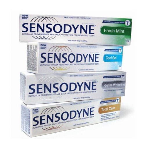 Combo 5 Tuýt Kem đánh răng sensodyne chống ê buốt tặng kèm 4 bàn chải than tre hoạt tính cao cấp