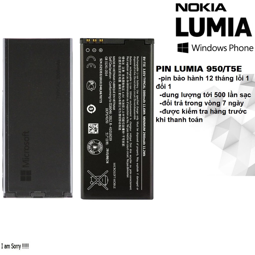 [Dùng Thử 7 Ngày] Pin Microsoft Lumia 950/T5E Bh 12 tháng