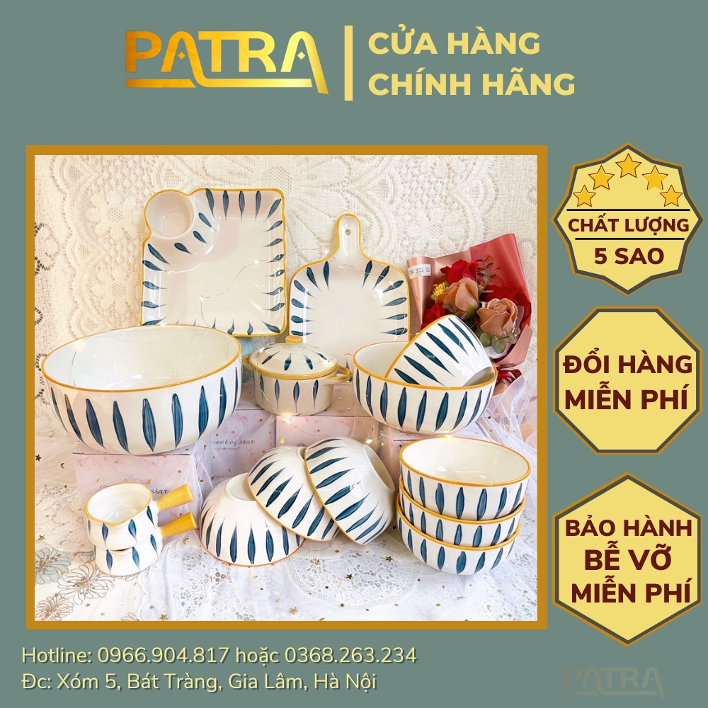 Bát đĩa gốm sứ decor trang trí món ăn sét kẻ Nhật, bộ bát ăn 14 món siêu đẹp
