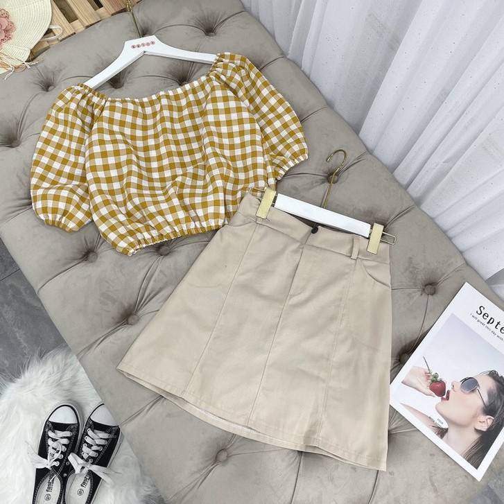 Set áo croptop kẻ chân váy ngắn 💖FREESHIP💖Áo kẻ mix chân váy dáng ngắn siêu xinh AD141 | BigBuy360 - bigbuy360.vn