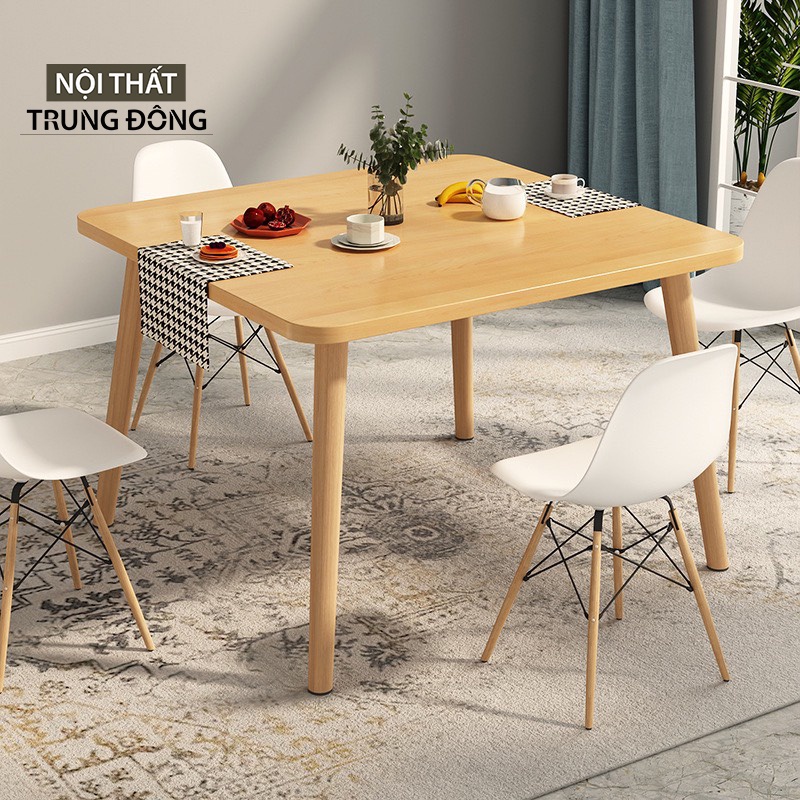 Bàn làm việc bàn ăn hình vuông màu vàng MDF chân gỗ cao su BV2