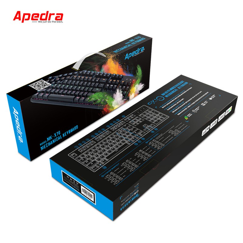 BÀN PHÍM CƠ CHUYÊN GAME APEDRA MK- X70 - LED ĐỔI MÀU USB 104 phím led RGB nhiều chế độ Swith blue -dc3019