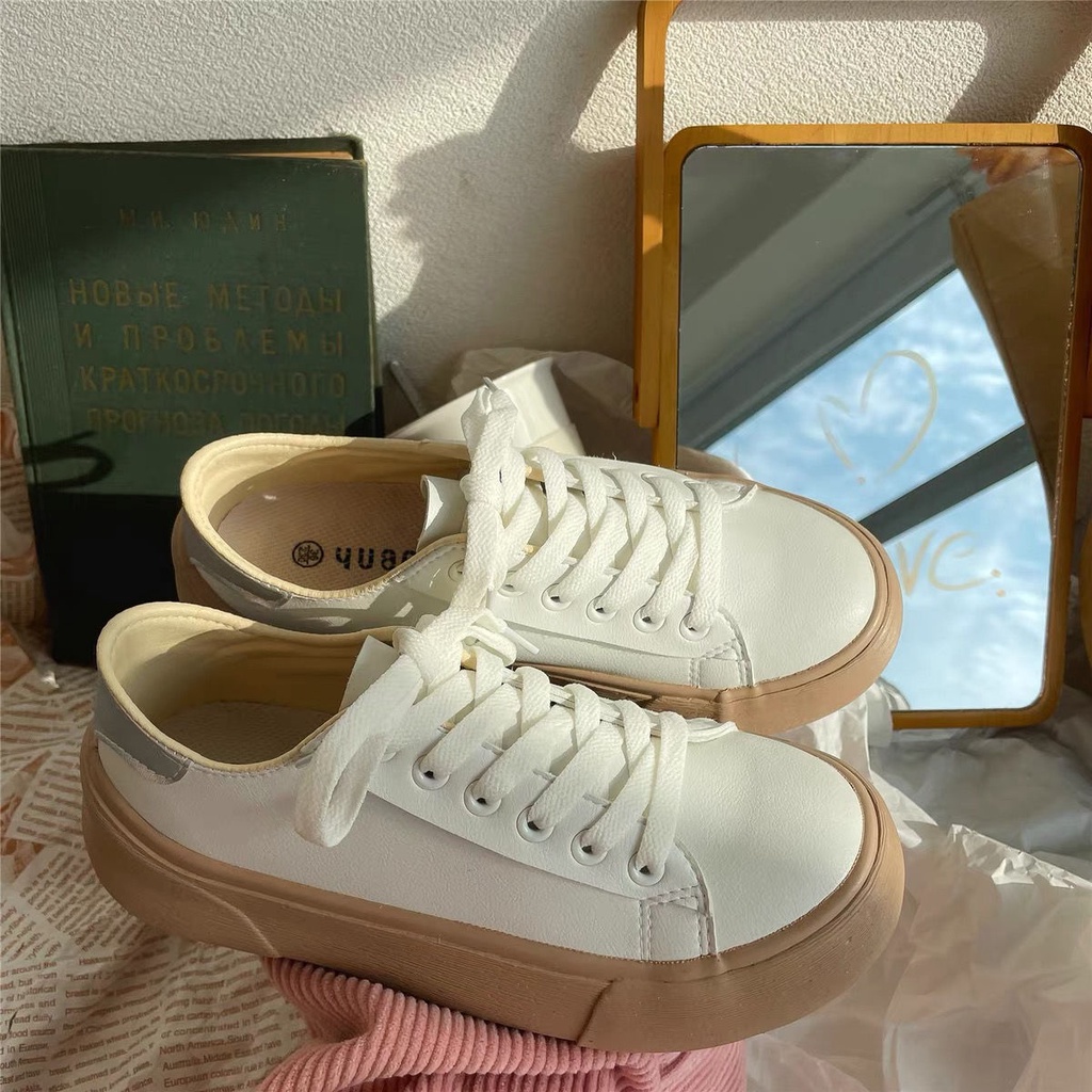 Giày Thể Thao Vải Canvas Phối Da Đế Dày Phong Cách Retro Cho Nữ